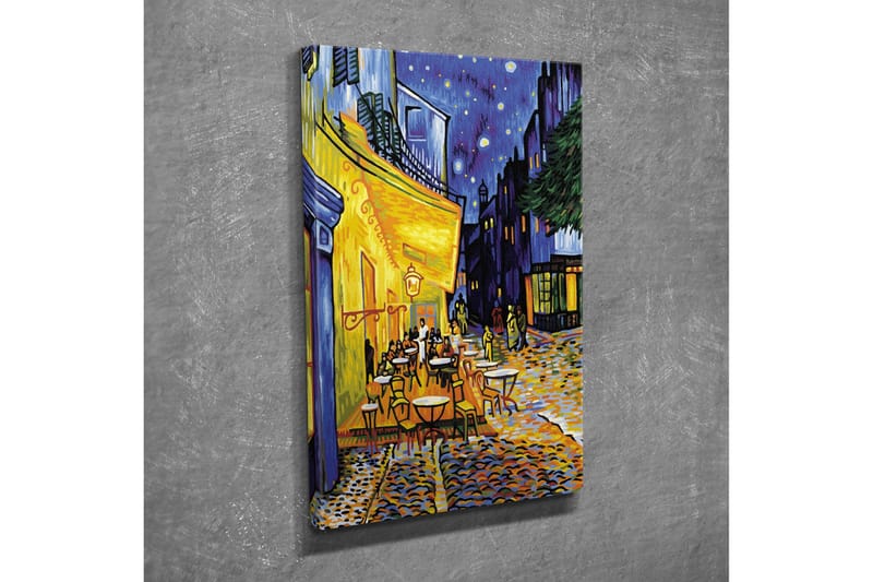 Lite lerretsbilde 30x40 cm - Livlig uteservering under stjerneklare netter - Gul / Blå / Mørkegrønn - Interiør - Maleri & posters - Lerretsbilder