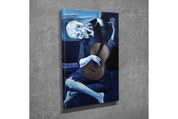 Lite lerretsbilde 30x40 cm - Melankolsk mann som spiller gitar - Mørk blå / Lys blå / Beige - Interiør - Maleri & posters - Lerretsbilder