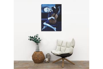 Lite lerretsbilde 30x40 cm - Melankolsk mann som spiller gitar - Mørk blå / Lys blå / Beige - Interiør - Maleri & posters - Lerretsbilder