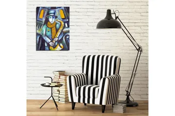 Lite lerretsbilde 30x40 cm - Musiker som spiller saksofon i et urbant miljø - Blå / Gul / Grønn - Interiør - Maleri & posters - Lerretsbilder