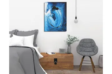 Lite lerretsbilde 30x40 cm - Naken figur i beskyttende stilling - Blå / Lyseblå / Svart - Interiør - Maleri & posters - Lerretsbilder