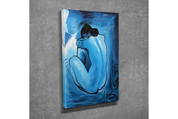 Lite lerretsbilde 30x40 cm - Naken figur i beskyttende stilling - Blå / Lyseblå / Svart - Interiør - Maleri & posters - Lerretsbilder