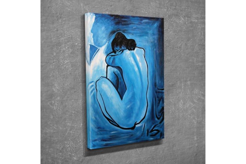 Lite lerretsbilde 30x40 cm - Naken figur i beskyttende stilling - Blå / Lyseblå / Svart - Interiør - Maleri & posters - Lerretsbilder
