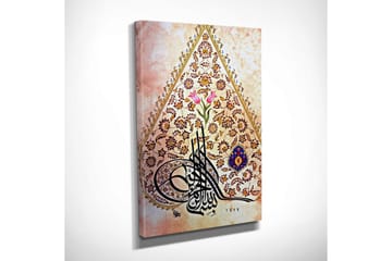 Lite lerretsbilde 30x40 cm - Ornamental komposisjon med kalligrafi og blomster - Rosa / Gull / Mørk blå - Interiør - Maleri & posters - Lerretsbilder