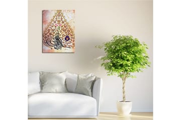 Lite lerretsbilde 30x40 cm - Ornamental komposisjon med kalligrafi og blomster - Rosa / Gull / Mørk blå - Interiør - Maleri & posters - Lerretsbilder