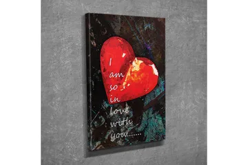 Lite lerretsbilde 30x40 cm - Rød hjerteform med romantisk tekst - Rød / Svart / Grønn - Interiør - Maleri & posters - Lerretsbilder