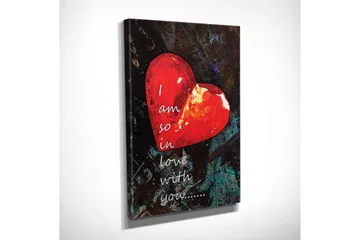 Lite lerretsbilde 30x40 cm - Rød hjerteform med romantisk tekst - Rød / Svart / Grønn - Interiør - Maleri & posters - Lerretsbilder