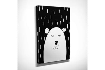 Lite lerretsbilde 30x40 cm - Søt hvit bjørn med lukkede øyne mot svart bakgrunn - Hvit / Svart - Interiør - Maleri & posters - Lerretsbilder