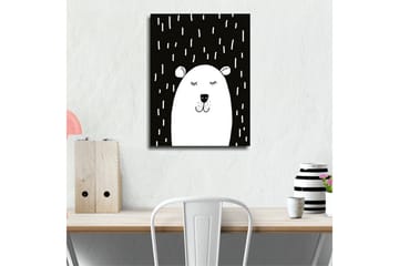 Lite lerretsbilde 30x40 cm - Søt hvit bjørn med lukkede øyne mot svart bakgrunn - Hvit / Svart - Interiør - Maleri & posters - Lerretsbilder