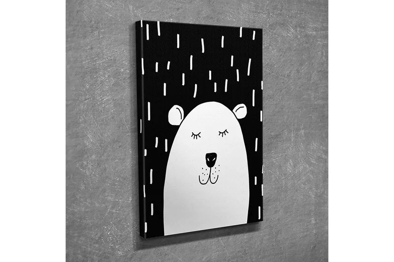Lite lerretsbilde 30x40 cm - Søt hvit bjørn med lukkede øyne mot svart bakgrunn - Hvit / Svart - Interiør - Maleri & posters - Lerretsbilder