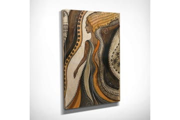 Lite lerretsbilde 30x40 cm - Silhuett av en kvinne med flytende linjer og mønstre - Brun / Beige / Oransje - Interiør - Maleri & posters - Lerretsbilder