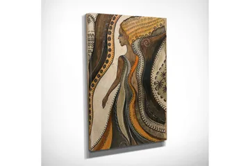 Lite lerretsbilde 30x40 cm - Silhuett av en kvinne med flytende linjer og mønstre - Brun / Beige / Oransje - Interiør - Maleri & posters - Lerretsbilder