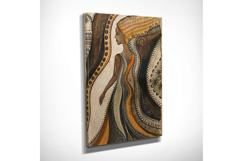 Lite lerretsbilde 30x40 cm - Silhuett av en kvinne med flytende linjer og mønstre - Brun / Beige / Oransje - Interiør - Maleri & posters - Lerretsbilder