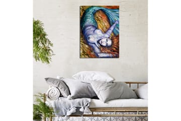 Lite lerretsbilde 30x40 cm - Sirene med skimrende fiskehale og rødbrunt hår liggende på en klippe - Turkis / Lilla / Rødbrun - Interiør - Maleri & posters - Lerretsbilder
