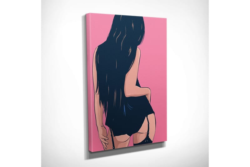 Lite lerretsbilde 30x40 cm - Stilisert kvinne med langt hår i en suggestiv positur - Mørk blå / Rosa - Interiør - Maleri & posters - Lerretsbilder