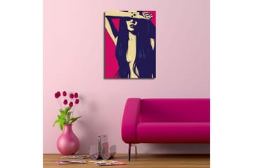 Lite lerretsbilde 30x40 cm - Stilisert kvinne med langt hår som beskytter ansiktet med armen - Mørk blå / Rosa / Beige - Interiør - Maleri & posters - Lerretsbilder