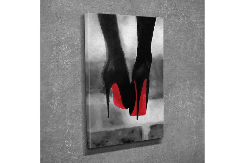Lite lerretsbilde 30x40 cm - Svart høyhælte sko med rød såle, Svart / Rød