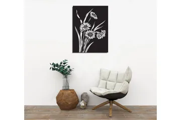 Lite lerretsbilde 30x40 cm - Svart-hvitt blomsterkomposisjon med stiliserte blomster og grøntområder - Svart / Hvit - Interiør - Maleri & posters - Lerretsbilder
