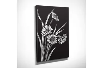 Lite lerretsbilde 30x40 cm - Svart-hvitt blomsterkomposisjon med stiliserte blomster og grøntområder - Svart / Hvit - Interiør - Maleri & posters - Lerretsbilder