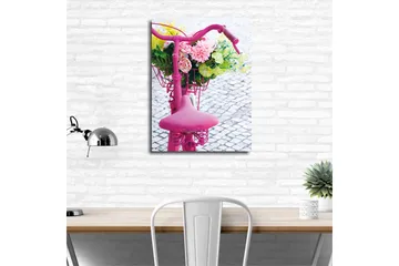 Lite lerretsbilde 30x40 cm - Sykkel med fargerik blomsterkurv - Rosa / Grønn / Gul - Interiør - Maleri & posters - Lerretsbilder