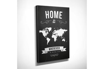 Lite lerretsbilde 30x40 cm - Verdenskart med teksten HOME is WHEREVER I’M WITH YOU - Svart / Hvit - Interiør - Maleri & posters - Lerretsbilder