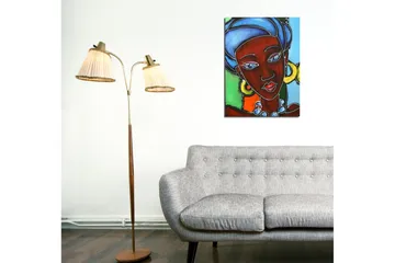 Lite lerretsbilde 30x40 cm - Portrett av en kvinne med fargerik hodepryd og smykker - Mørk rød / Blå / Grønn - Interiør - Maleri & posters - Lerretsbilder