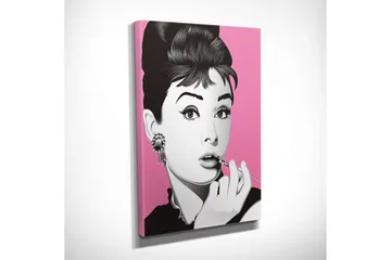 Lite lerretsbilde 30x40 cm - Portrett av en elegant kvinne med leppestift og store øredobber - Rosa / Svart / Hvit - Interiør - Maleri & posters - Lerretsbilder