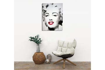 Lite lerretsbilde 30x40 cm - Portrett av en kvinne med ikonisk sminke og smil - Svart / Hvit / Rød - Interiør - Maleri & posters - Lerretsbilder