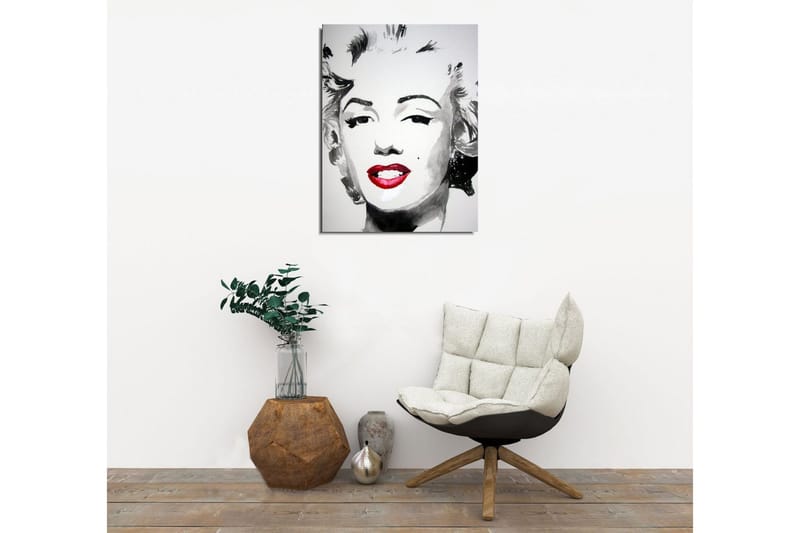 Lite lerretsbilde 30x40 cm - Portrett av en kvinne med ikonisk sminke og smil - Svart / Hvit / Rød - Interiør - Maleri & posters - Lerretsbilder