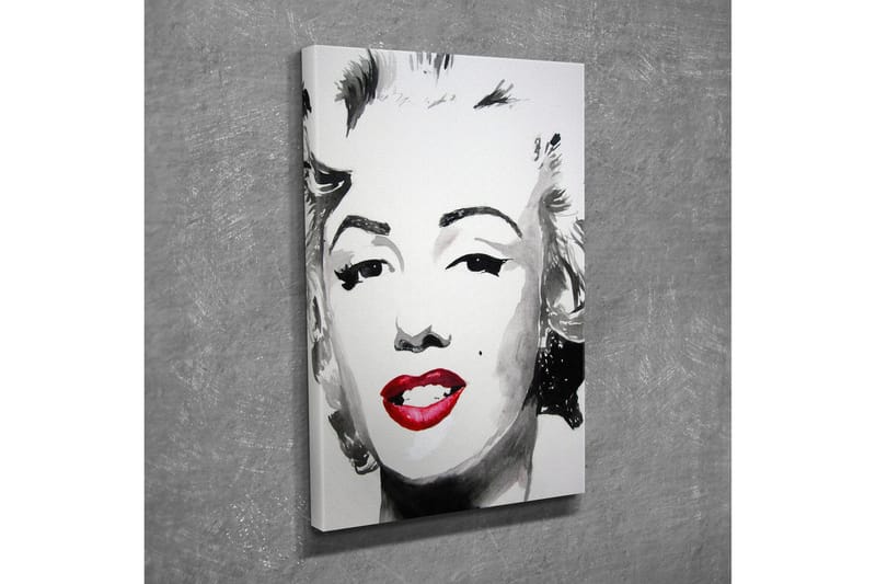 Lite lerretsbilde 30x40 cm - Portrett av en kvinne med ikonisk sminke og smil - Svart / Hvit / Rød - Interiør - Maleri & posters - Lerretsbilder