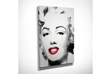 Lite lerretsbilde 30x40 cm - Portrett av en kvinne med ikonisk sminke og smil - Svart / Hvit / Rød - Interiør - Maleri & posters - Lerretsbilder