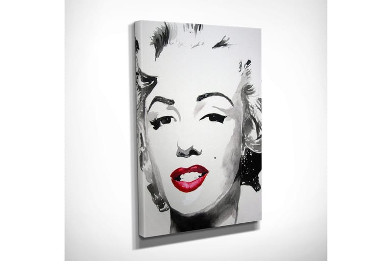 Lite lerretsbilde 30x40 cm - Portrett av en kvinne med ikonisk sminke og smil - Svart / Hvit / Rød - Interiør - Maleri & posters - Lerretsbilder