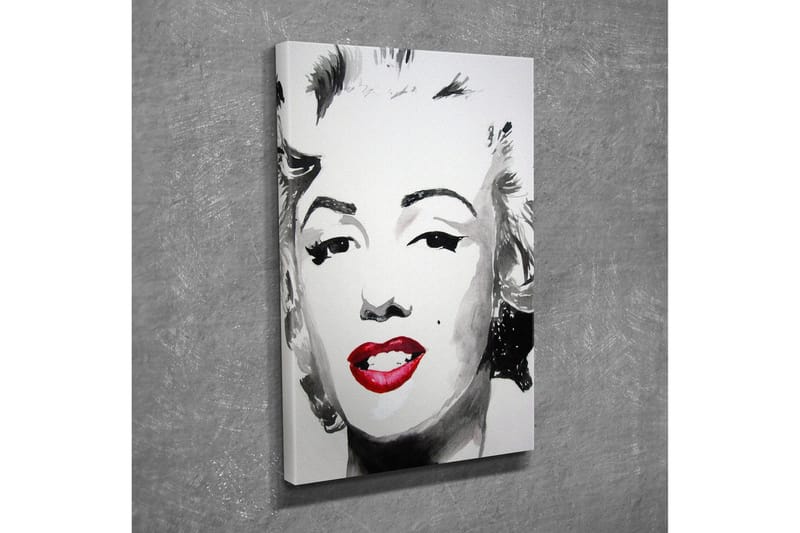 Lite lerretsbilde 30x40 cm - Portrett av en kvinne med ikonisk sminke og smil - Svart / Hvit / Rød - Interiør - Maleri & posters - Lerretsbilder