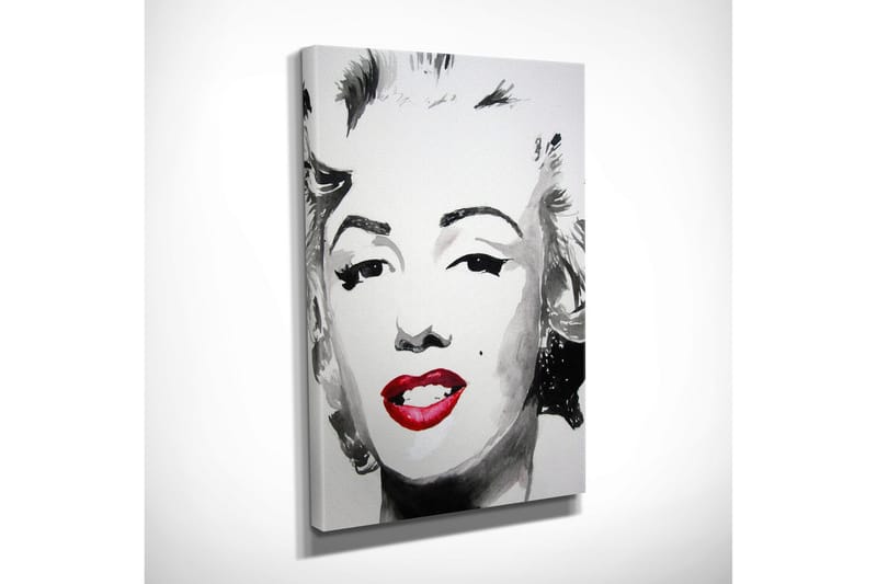 Lite lerretsbilde 30x40 cm - Portrett av en kvinne med ikonisk sminke og smil - Svart / Hvit / Rød - Interiør - Maleri & posters - Lerretsbilder