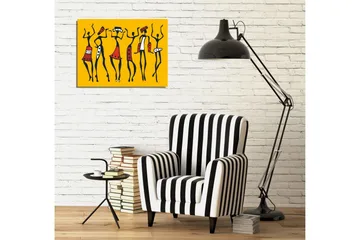 Lite lerretsbilde 40x30 cm - Dansende kvinner i fargerike klær - Gul / Svart / Rød - Interiør - Maleri & posters - Lerretsbilder