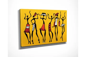 Lite lerretsbilde 40x30 cm - Dansende kvinner i fargerike klær - Gul / Svart / Rød - Interiør - Maleri & posters - Lerretsbilder