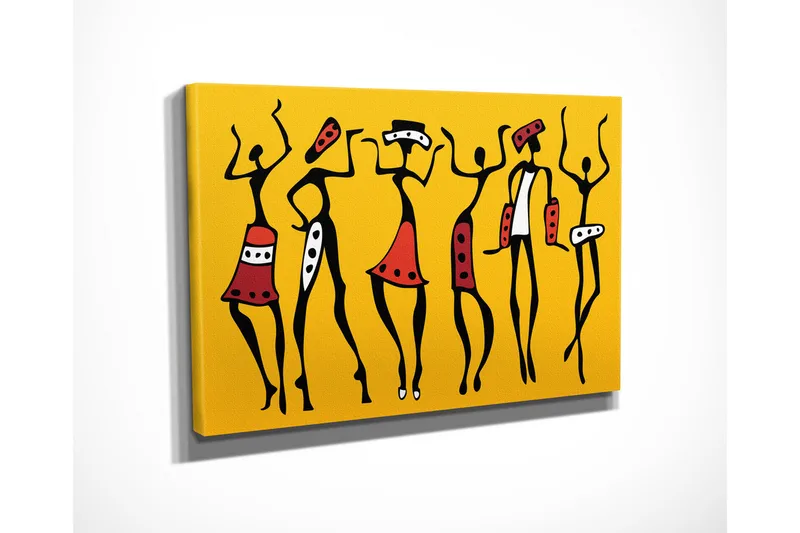 Lite lerretsbilde 40x30 cm - Dansende kvinner i fargerike klær - Gul / Svart / Rød - Interiør - Maleri & posters - Lerretsbilder