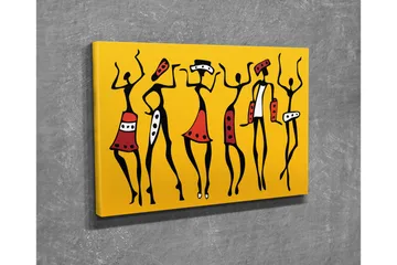 Lite lerretsbilde 40x30 cm - Dansende kvinner i fargerike klær - Gul / Svart / Rød - Interiør - Maleri & posters - Lerretsbilder