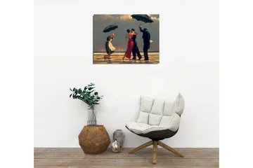 Lite lerretsbilde 40x30 cm - Dansende par under parasoller på en strand - Rød / Svart / Hvit - Interiør - Maleri & posters - Lerretsbilder