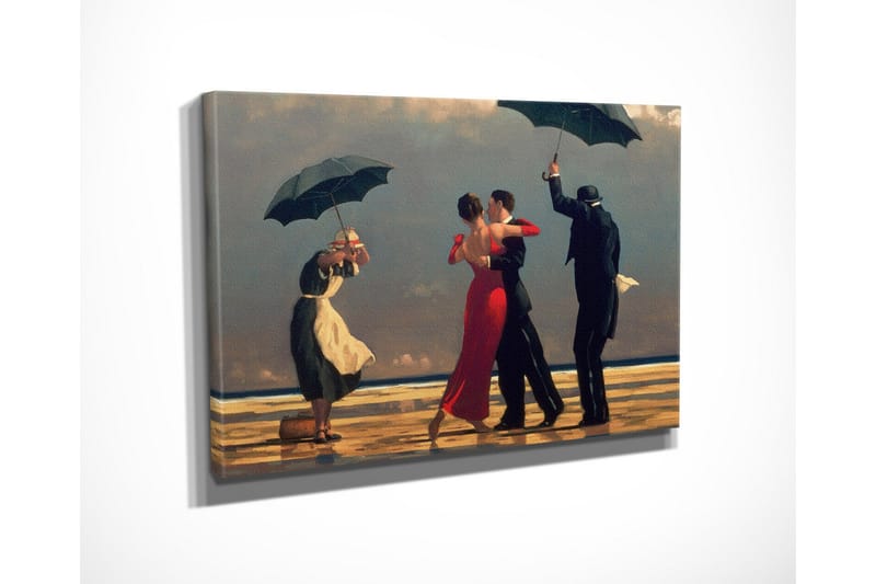 Lite lerretsbilde 40x30 cm - Dansende par under parasoller på en strand - Rød / Svart / Hvit - Interiør - Maleri & posters - Lerretsbilder