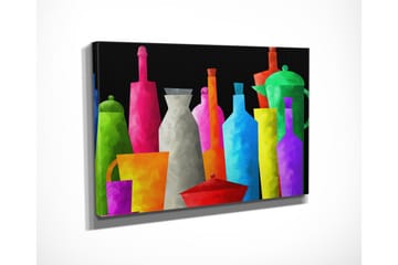 Lite lerretsbilde 40x30 cm - Fargerik samling av kjøkkenutstyr og flasker - Grønn / Rosa / Oransje - Interiør - Maleri & posters - Lerretsbilder