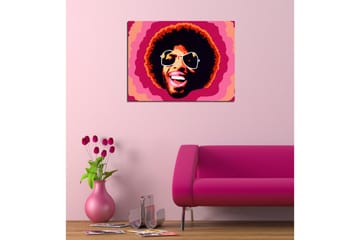 Lite lerretsbilde 40x30 cm - Glad smilende mann med afrofrisyre og store solbriller - Rosa / Svart / Oransje - Interiør - Maleri & posters - Lerretsbilder