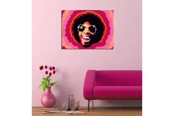 Lite lerretsbilde 40x30 cm - Glad smilende mann med afrofrisyre og store solbriller - Rosa / Svart / Oransje - Interiør - Maleri & posters - Lerretsbilder