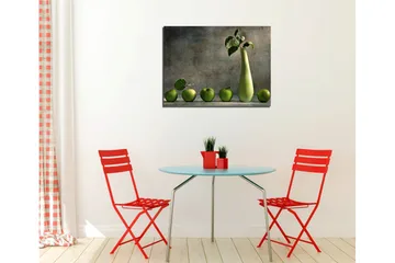 Lite lerretsbilde 40x30 cm - Grønn eplekurv med en stilig vase - Grønn / Lys grønn - Interiør - Maleri & posters - Lerretsbilder