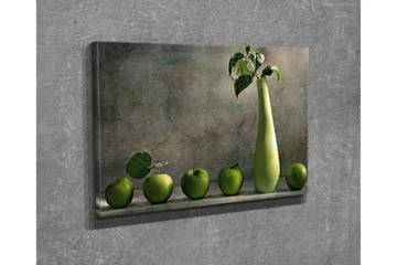 Lite lerretsbilde 40x30 cm - Grønn eplekurv med en stilig vase - Grønn / Lys grønn - Interiør - Maleri & posters - Lerretsbilder