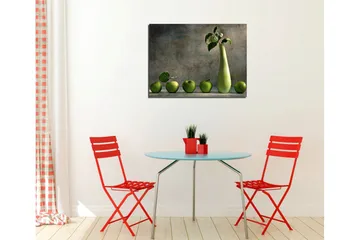 Lite lerretsbilde 40x30 cm - Grønn eplekurv med en stilig vase - Grønn / Lys grønn - Interiør - Maleri & posters - Lerretsbilder