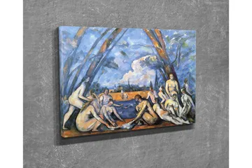 Lite lerretsbilde 40x30 cm - Gruppe nakne mennesker ved vannkanten omgitt av trær - Blå / Hudtone / Oransje - Interiør - Maleri & posters - Lerretsbilder