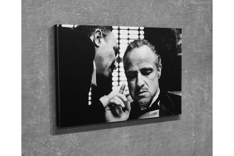 Lite lerretsbilde 40x30 cm - Intim samtale mellom to menn i dress, Svart / Hvit