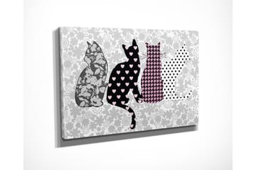 Lite lerretsbilde 40x30 cm - Katter i forskjellige mønstre og farger - Svart / Rosa / Grå - Interiør - Maleri & posters - Lerretsbilder