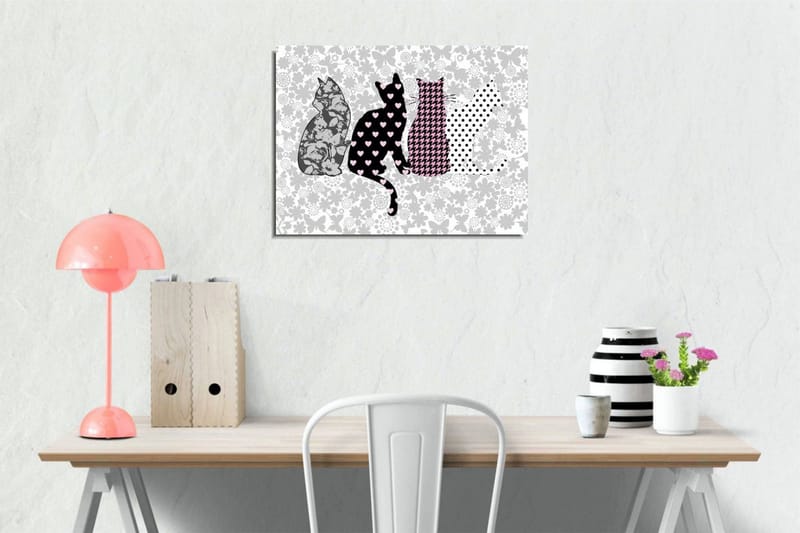 Lite lerretsbilde 40x30 cm - Katter i forskjellige mønstre og farger - Svart / Rosa / Grå - Interiør - Maleri & posters - Lerretsbilder